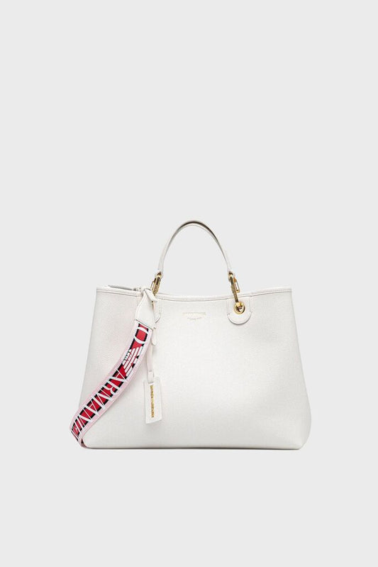 White Textured Tote Bag with Logo Strap