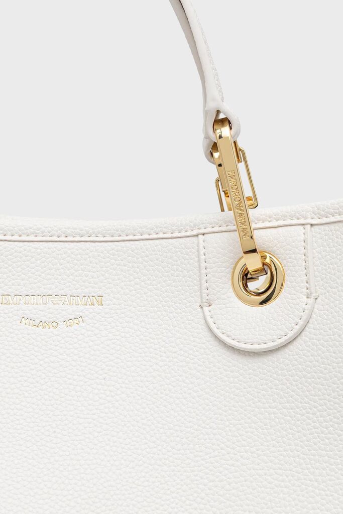 White Textured Tote Bag with Logo Strap