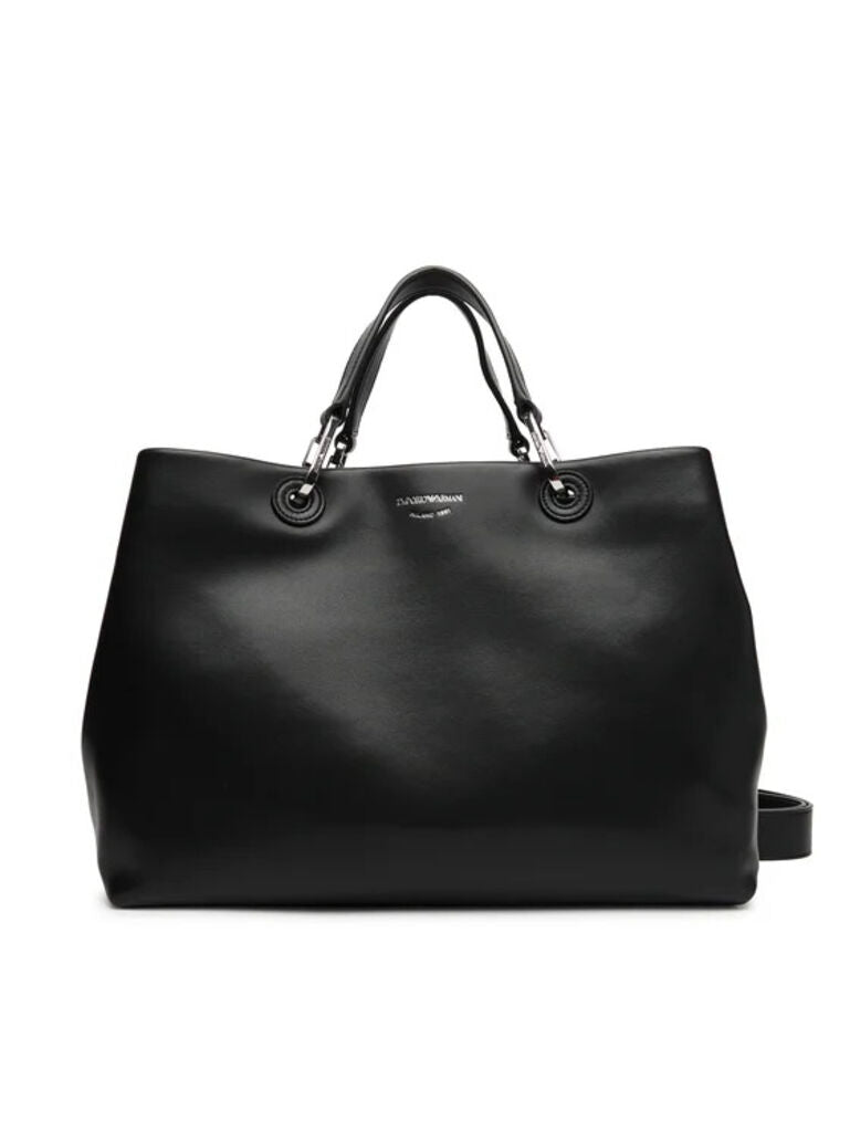 Black Leather Tote Bag with Dual Handles