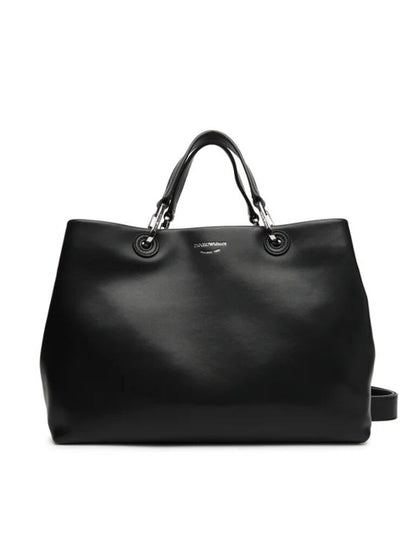 Black Leather Tote Bag with Dual Handles