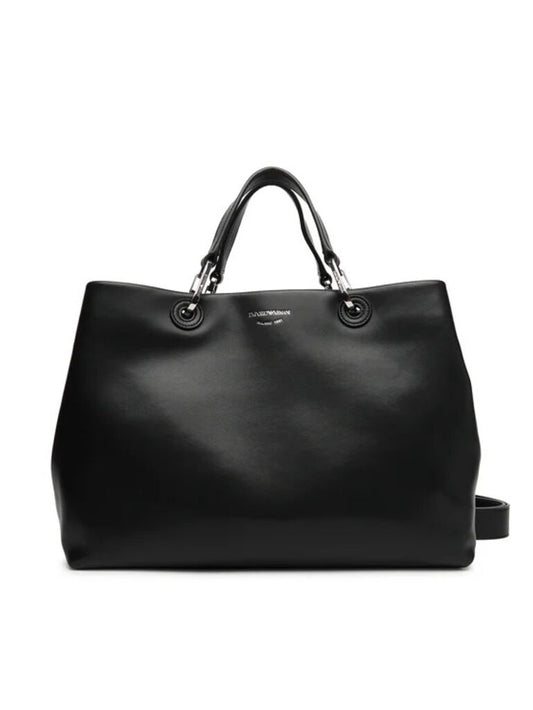 Black Leather Tote Bag with Dual Handles
