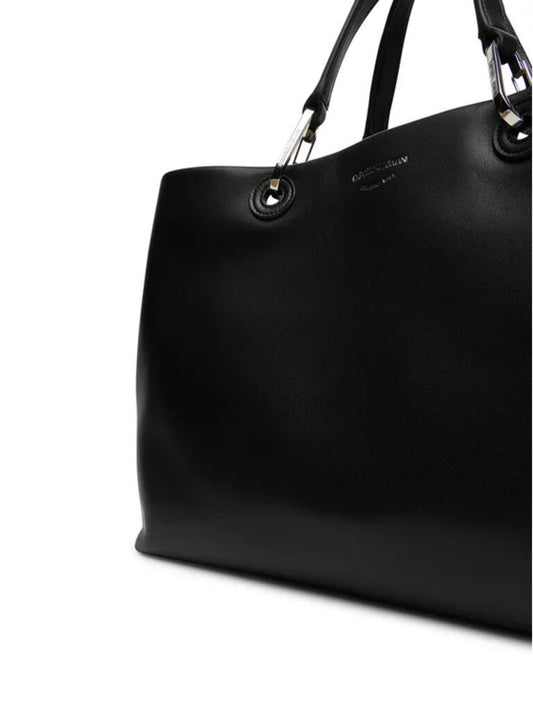 Black Leather Tote Bag with Dual Handles