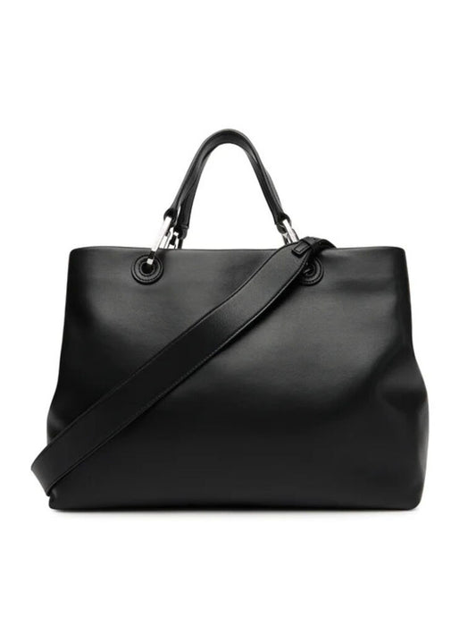 Black Leather Tote Bag with Dual Handles