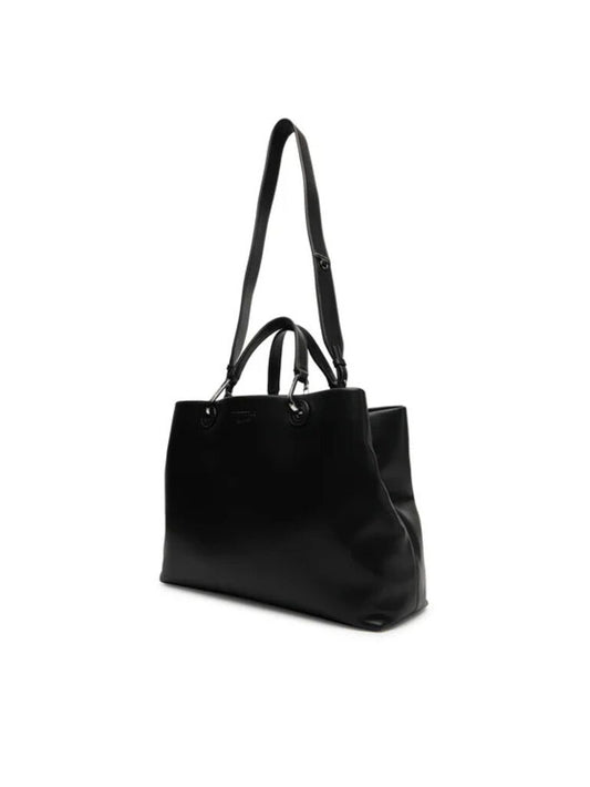 Black Leather Tote Bag with Dual Handles