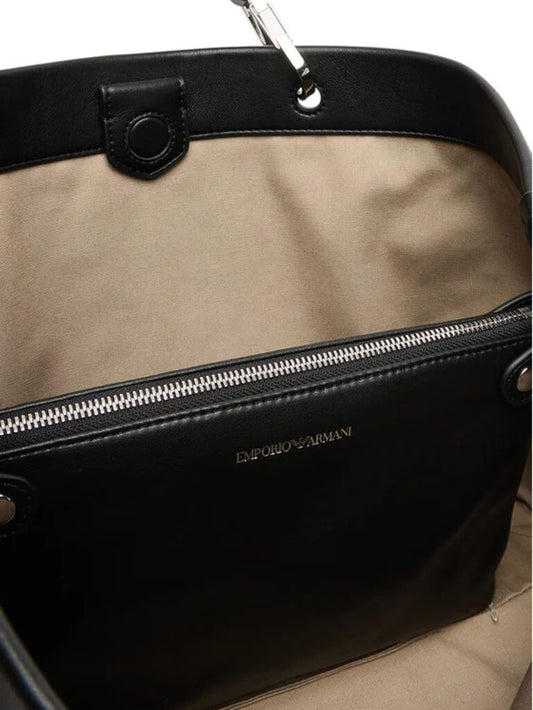 Black Leather Tote Bag with Dual Handles