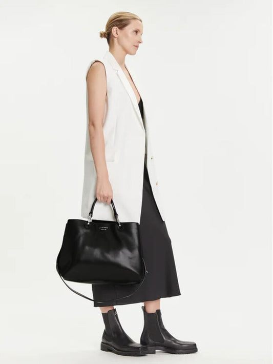 Black Leather Tote Bag with Dual Handles