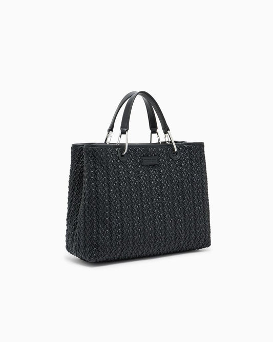 Black Leather Tote Bag with Dual Handles