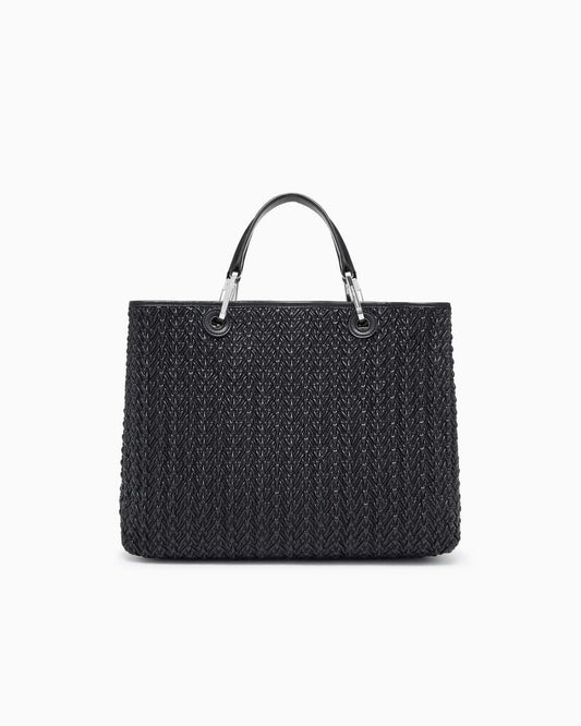 Black Leather Tote Bag with Dual Handles