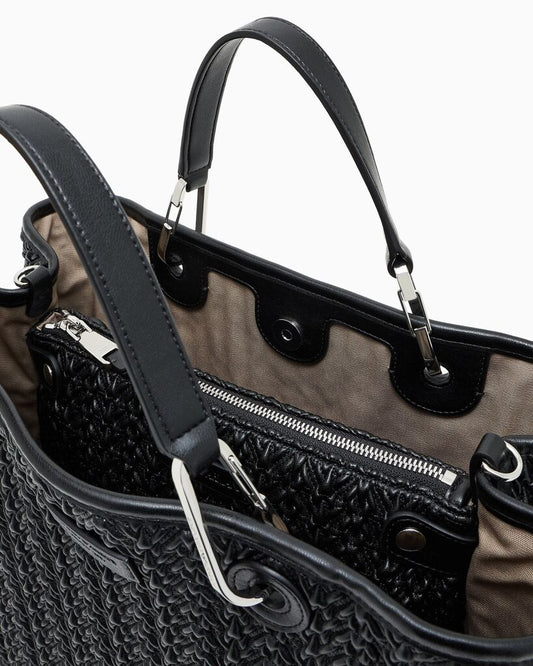 Black Leather Tote Bag with Dual Handles