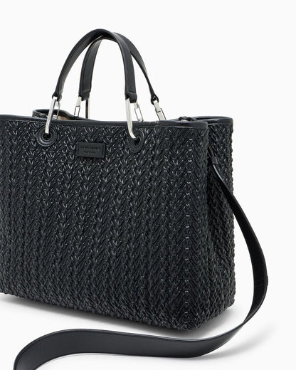 Black Leather Tote Bag with Dual Handles