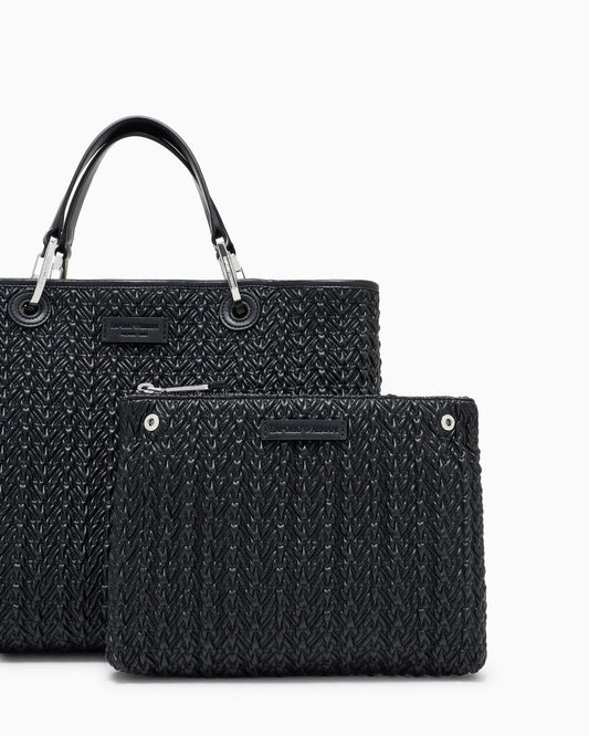 Black Leather Tote Bag with Dual Handles