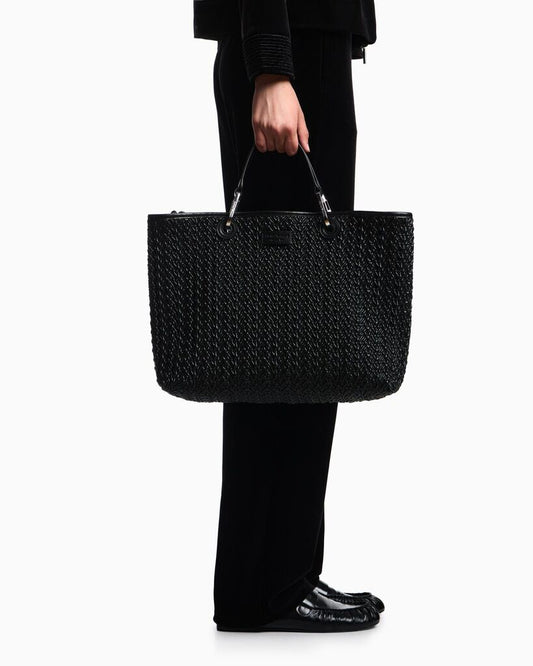 Black Leather Tote Bag with Dual Handles