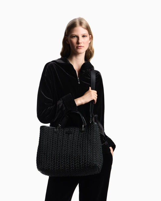 Black Leather Tote Bag with Dual Handles