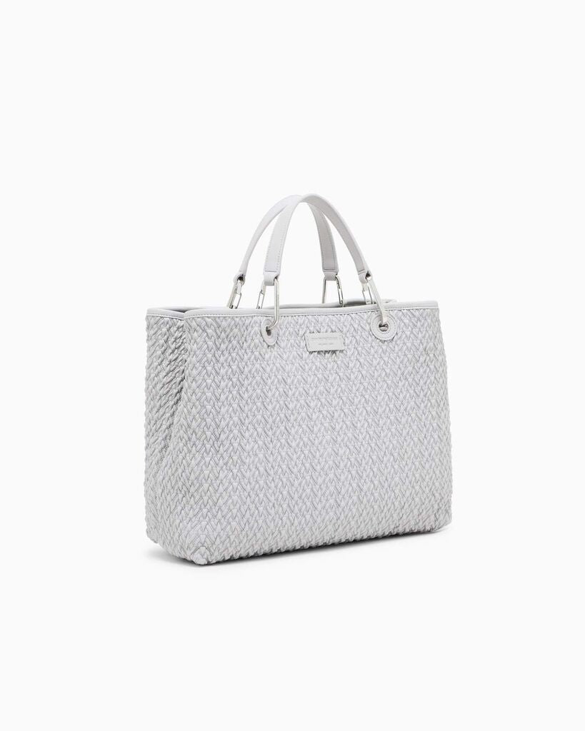 White Textured Tote Bag with Metal Accents