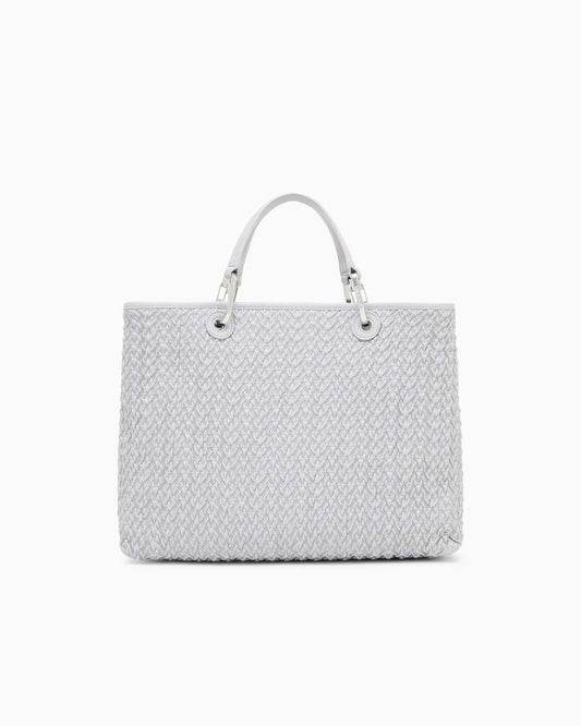 White Textured Tote Bag with Metal Accents