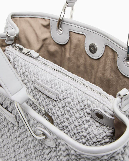 White Textured Tote Bag with Metal Accents