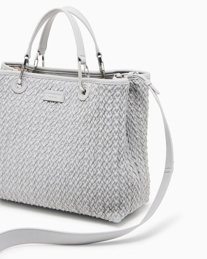 White Textured Tote Bag with Metal Accents