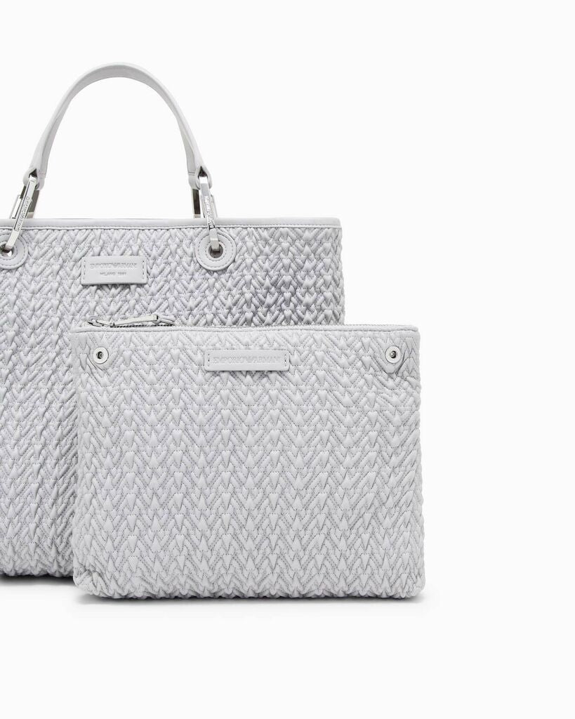White Textured Tote Bag with Metal Accents