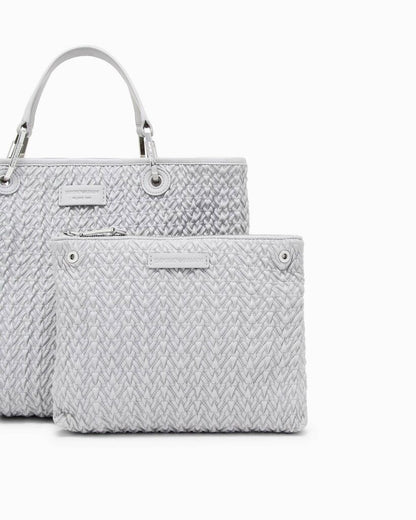 White Textured Tote Bag with Metal Accents