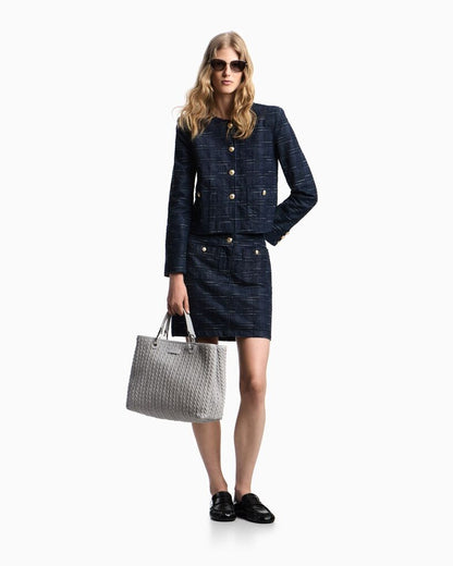 White Textured Tote Bag with Metal Accents