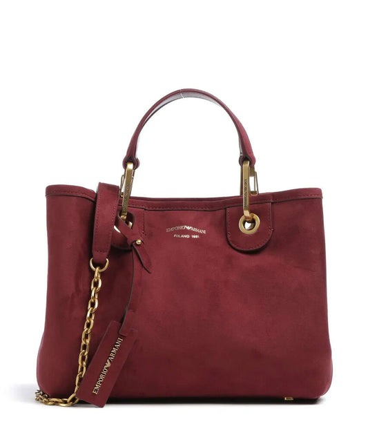 Burgundy Suede Tote with Gold Accents