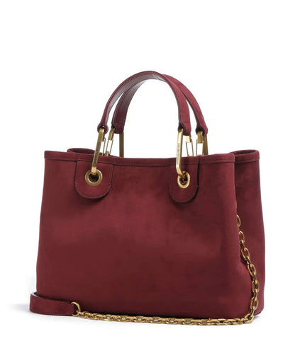 Burgundy Suede Tote with Gold Accents
