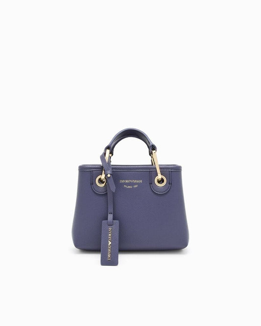 Blue Textured Mini Tote with Gold Accents