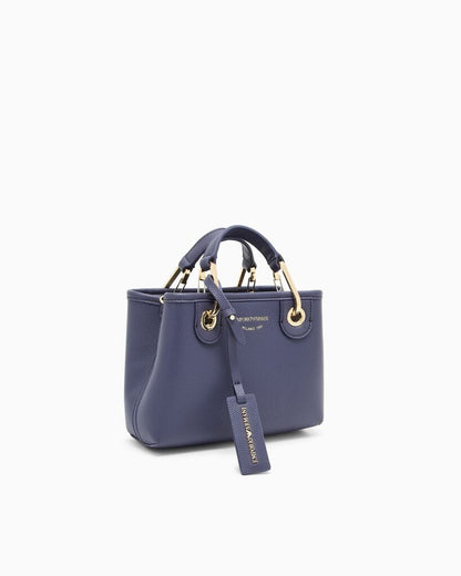 Blue Textured Mini Tote with Gold Accents