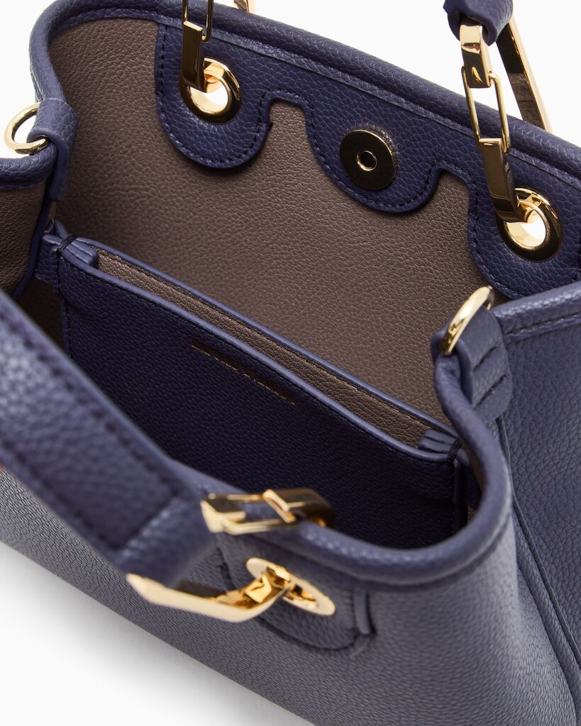 Blue Textured Mini Tote with Gold Accents