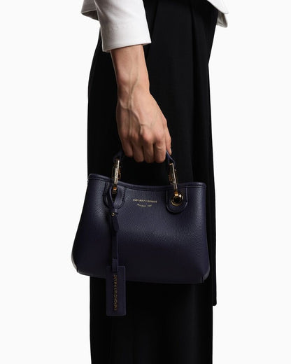 Blue Textured Mini Tote with Gold Accents