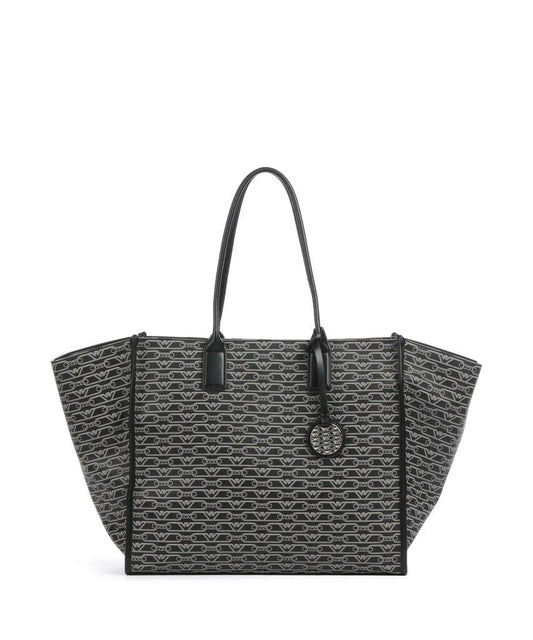 Black Logo Pattern Tote Bag with Charm