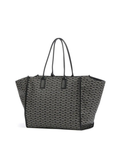 Black Logo Pattern Tote Bag with Charm