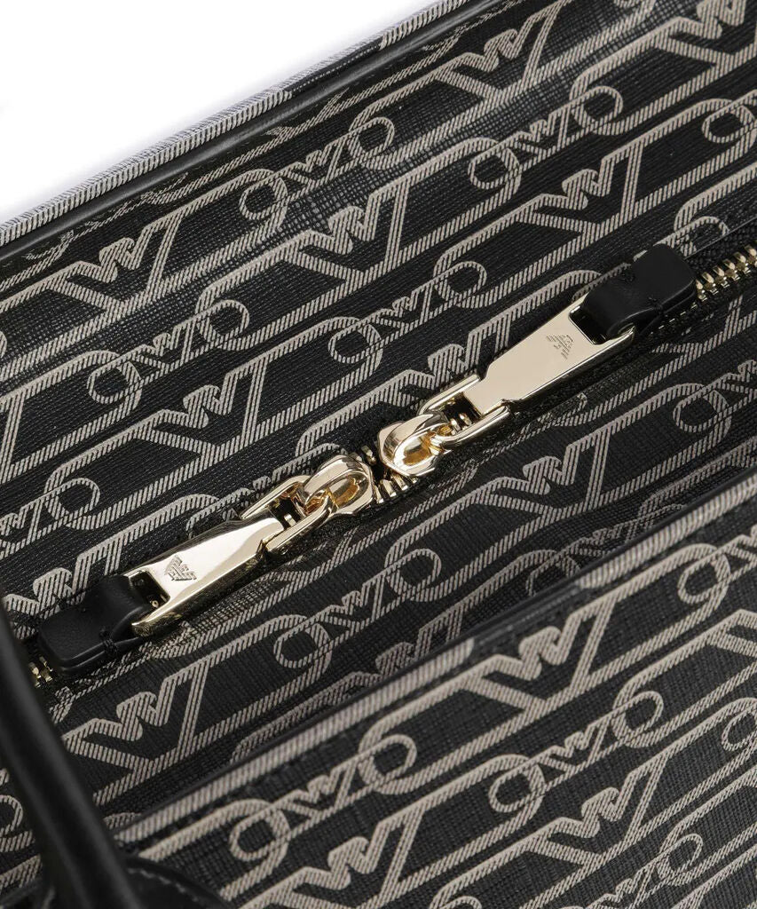 Black Logo Pattern Tote Bag with Charm