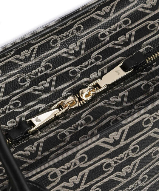 Black Logo Pattern Tote Bag with Charm