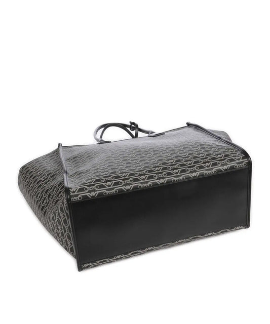 Black Logo Pattern Tote Bag with Charm