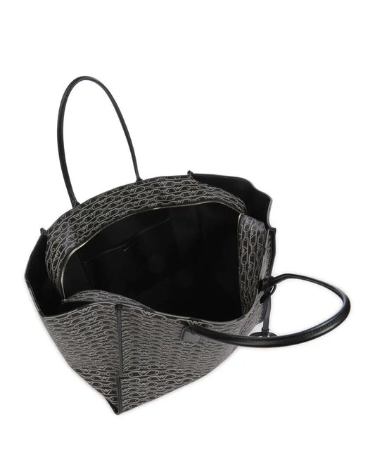 Black Logo Pattern Tote Bag with Charm