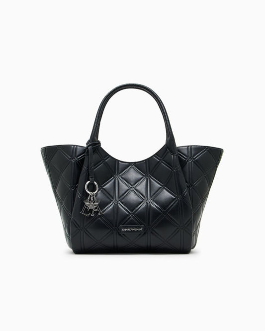 Black Quilted Tote Bag with Charm Accent