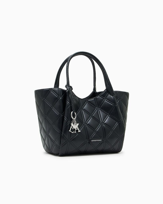 Black Quilted Tote Bag with Charm Accent