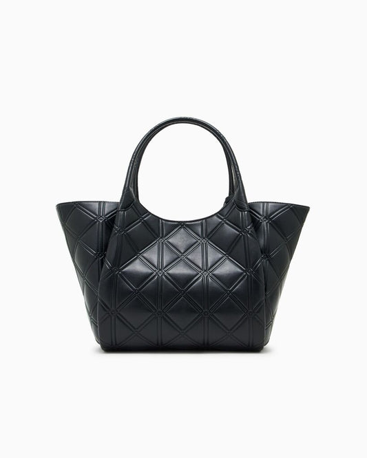 Black Quilted Tote Bag with Charm Accent