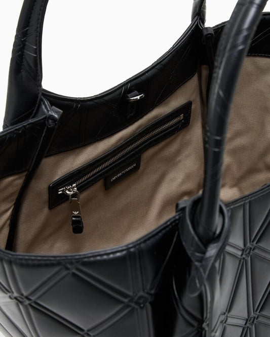 Black Quilted Tote Bag with Charm Accent
