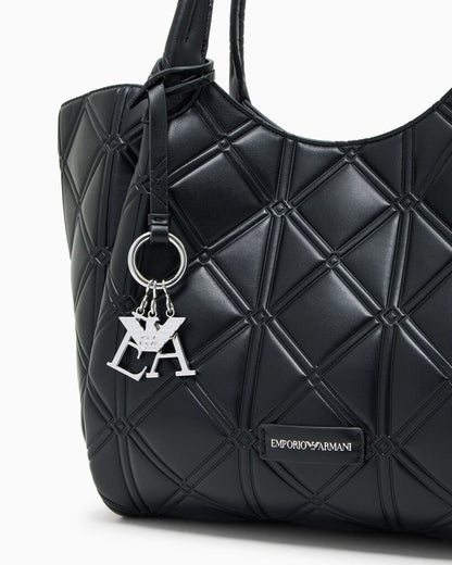 Black Quilted Tote Bag with Charm Accent