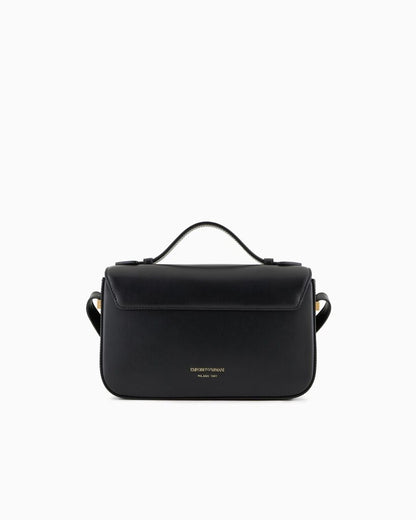 Black Classic Leather Satchel with Gold Accents