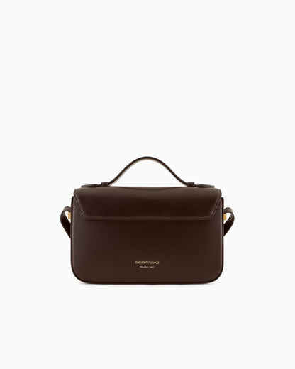 Brown Classic Leather Satchel with Gold Accents