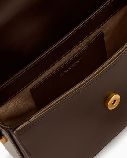 Brown Classic Leather Satchel with Gold Accents