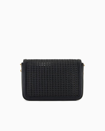 Black Woven Crossbody Bag with Chain Strap