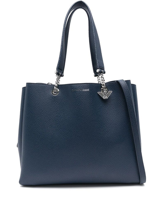 Navy Textured Tote with Chain Handles
