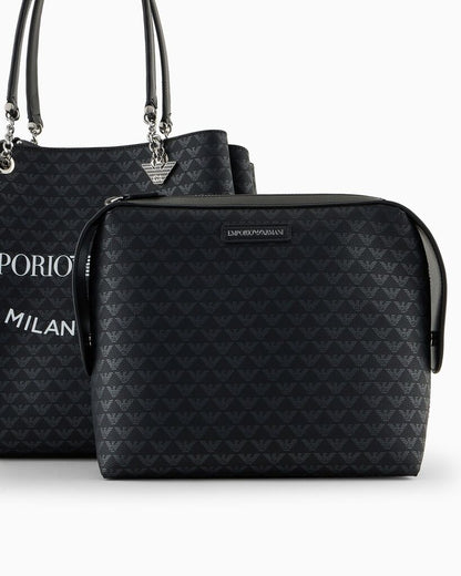 Black Logo Pattern Tote with Chain Handles