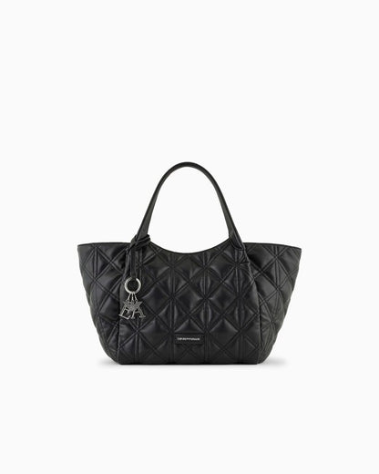 Black Quilted Tote Bag with Charm Detail