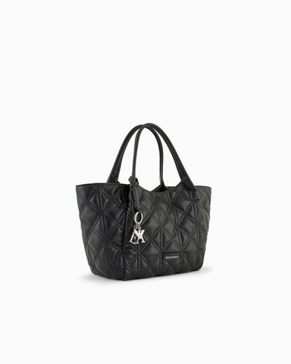 Black Quilted Tote Bag with Charm Detail