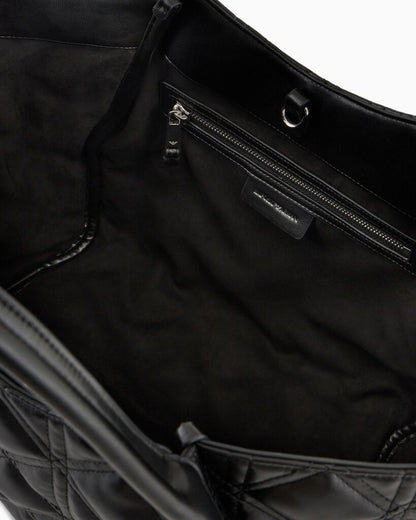 Black Quilted Tote Bag with Charm Detail